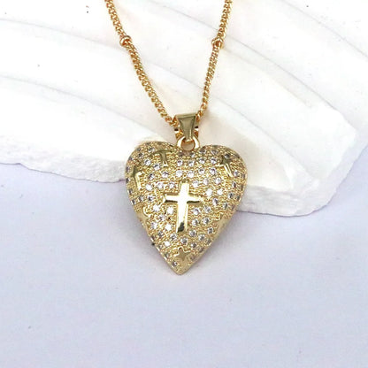 Romantic Cross Star Heart Shape Copper 18k Gold Plated Zircon Pendant Necklace In Bulk