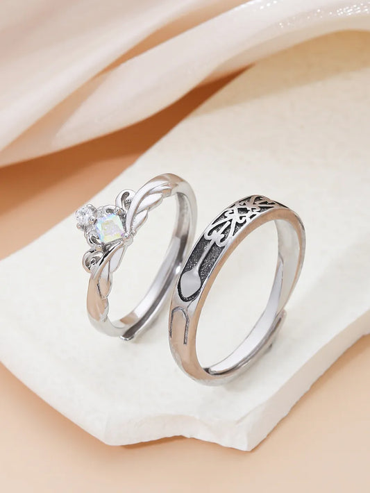 Romantic Geometric Stainless Steel Inlay Zircon Open Rings