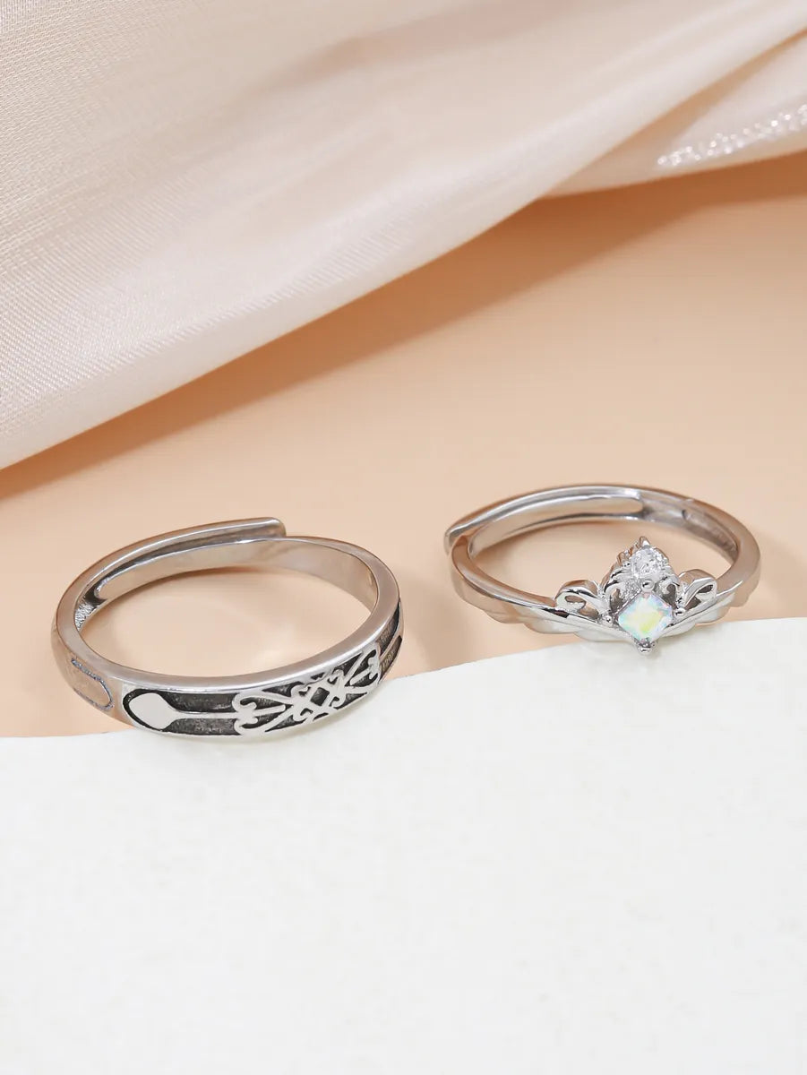 Romantic Geometric Stainless Steel Inlay Zircon Open Rings