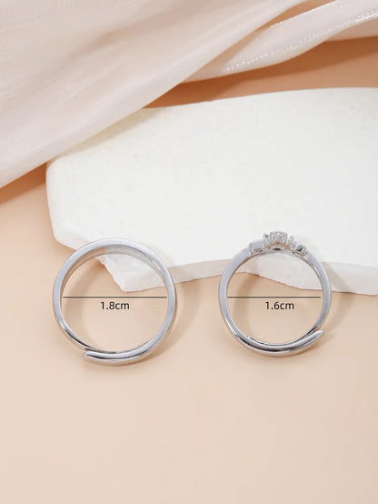 Romantic Geometric Stainless Steel Inlay Zircon Open Rings