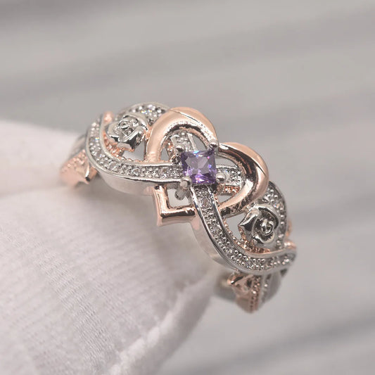 Romantic Heart Shape Metal Inlay Zircon Women'S Rings