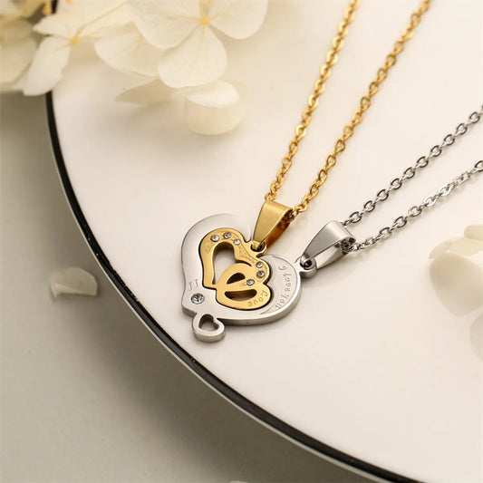 Romantic Heart Shape Stainless Steel Inlay Rhinestones Pendant Necklace