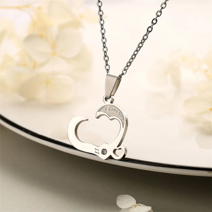 Romantic Heart Shape Stainless Steel Inlay Rhinestones Pendant Necklace