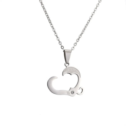 Romantic Heart Shape Stainless Steel Inlay Rhinestones Pendant Necklace