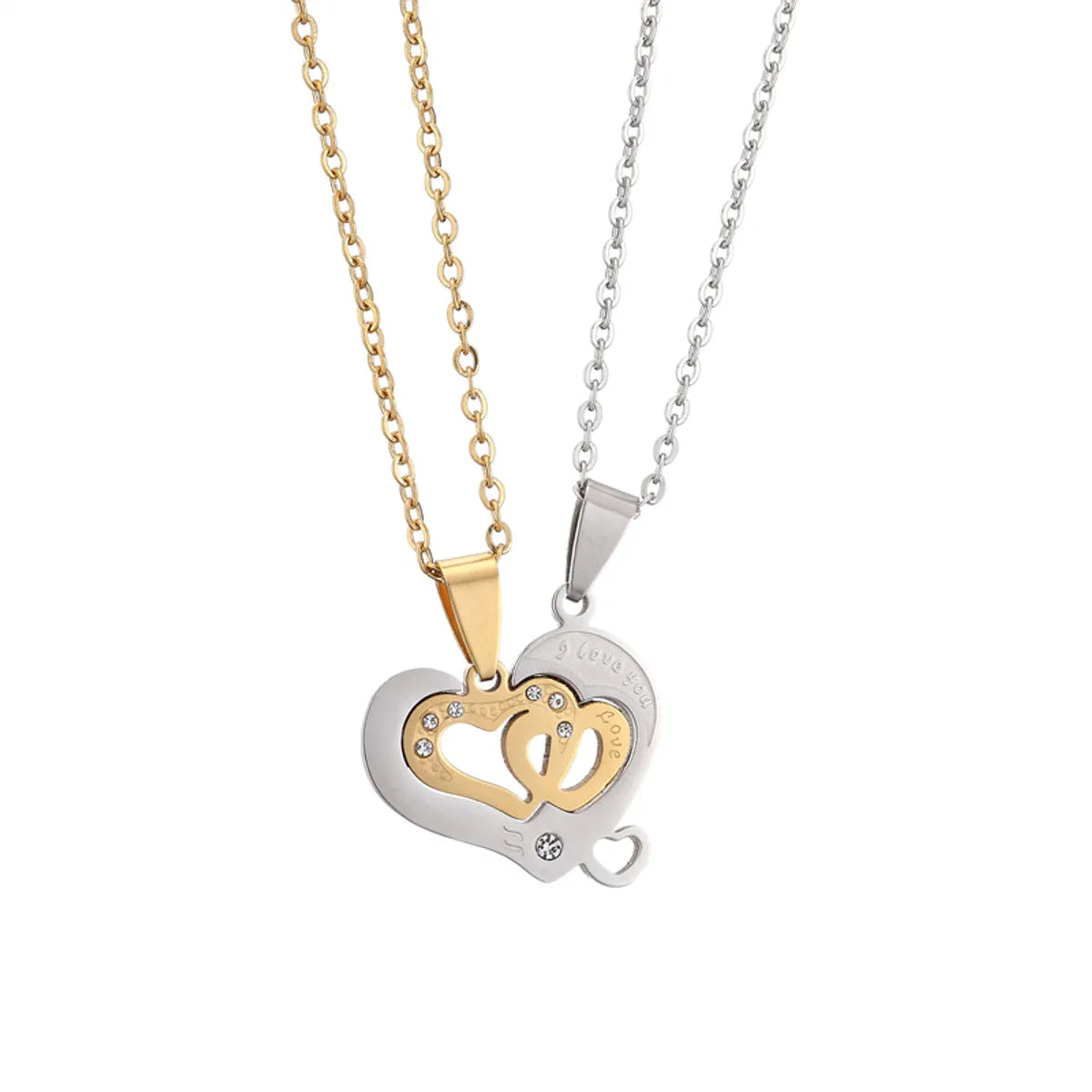 Romantic Heart Shape Stainless Steel Inlay Rhinestones Pendant Necklace