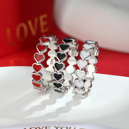 Romantic Heart Shape Sterling Silver Enamel Plating White Gold Plated Rings