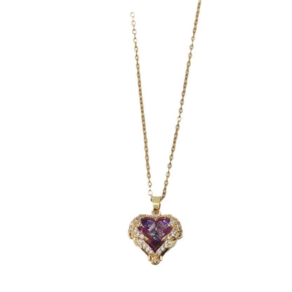 Romantic Heart Shape Titanium Steel Copper Plating Inlay Zircon Pendant Necklace