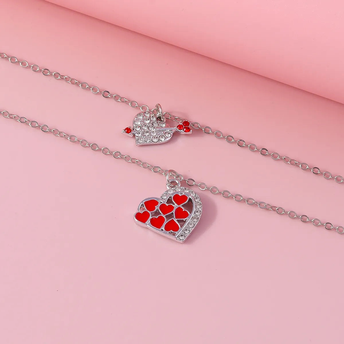 Romantic Heart Shape Zinc Alloy Inlay Rhinestones Valentine's Day Women's Double Layer Necklaces