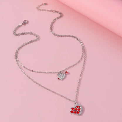 Romantic Heart Shape Zinc Alloy Inlay Rhinestones Valentine's Day Women's Double Layer Necklaces