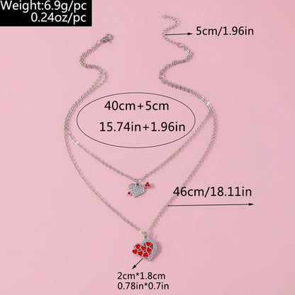 Romantic Heart Shape Zinc Alloy Inlay Rhinestones Valentine's Day Women's Double Layer Necklaces