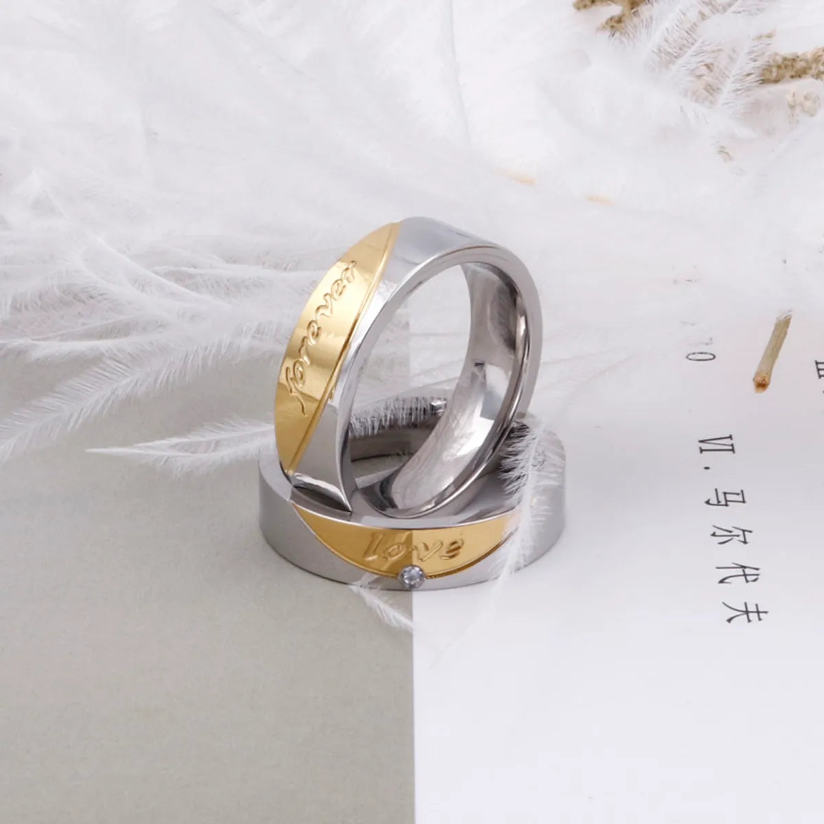 Romantic Letter Titanium Steel Plating Inlay Rhinestones Rings