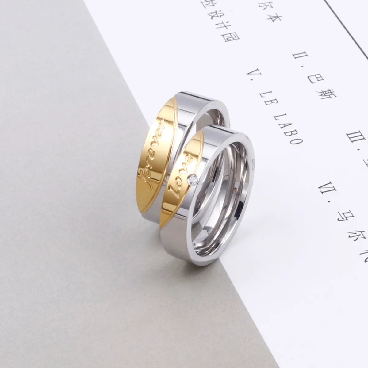 Romantic Letter Titanium Steel Plating Inlay Rhinestones Rings