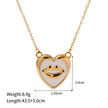 Romantic Lips Heart Shape Stainless Steel Enamel Plating Inlay Artificial Pearls 18k Gold Plated Earrings Necklace