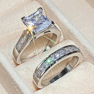 Romantic Modern Style Square Copper Inlay Zircon Rings