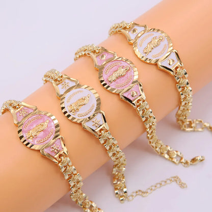 Romantic Portrait Rose Copper Enamel Plating 18k Gold Plated Bracelets