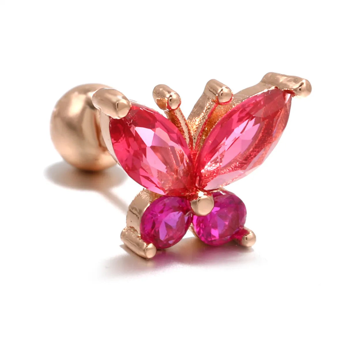 Romantic Red Butterfly Ear Bone Studs Pink Thread Ball Piercing Ear Studs