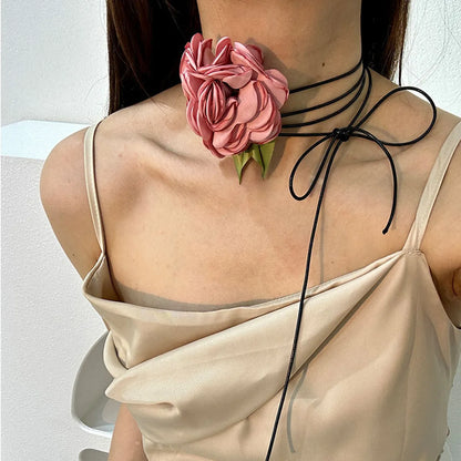 Romantic Rose Cloth Handmade Women's Necklace