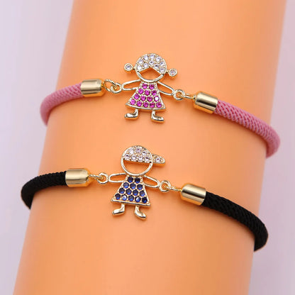 Romantic Shiny Color Block Rope Copper Plating Inlay Zircon 18k Gold Plated Women's Drawstring Bracelets