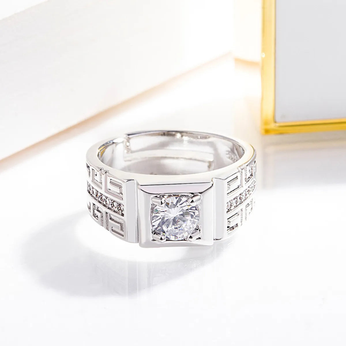 Romantic Shiny Round Square Copper Plating Inlay Zircon White Gold Plated Rings