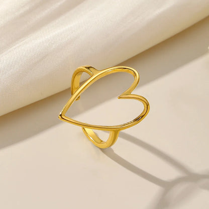 Romantic Simple Style Heart Shape Stainless Steel Plating Carving Open Rings