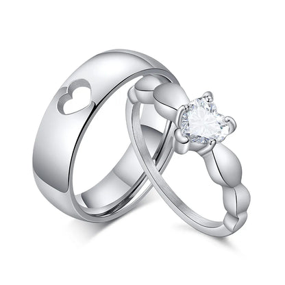 Romantic Simple Style Heart Shape Stainless Steel Zircon Rings