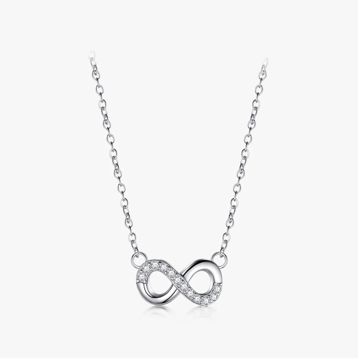 Romantic Simple Style Infinity Sterling Silver Plating Hollow Out Inlay Zircon Rhodium Plated Pendant Necklace