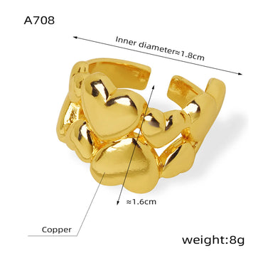 Romantic Simple Style Korean Style Heart Shape Copper Plating 18k Gold Plated Open Rings