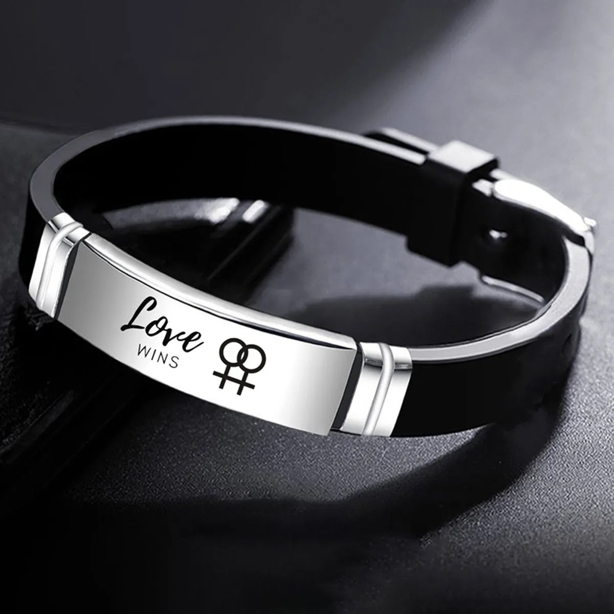 Romantic Simple Style Letter 304 Stainless Steel Silica Gel Plating Carving Silver Plated Men'S Bracelets