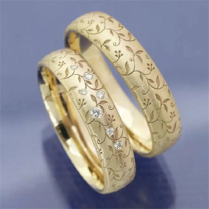 Romantic Simple Style Plant Alloy Plating Inlay Rhinestones Gold Plated Couple Rings