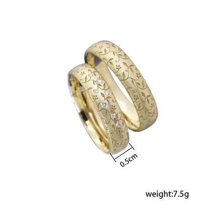 Romantic Simple Style Plant Alloy Plating Inlay Rhinestones Gold Plated Couple Rings