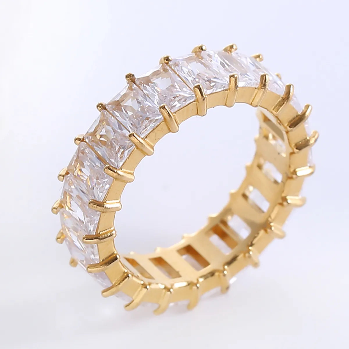 Wholesale Jewelry Romantic Simple Style Solid Color 304 Stainless Steel Zircon Plating Inlay Rings