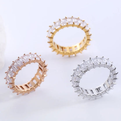 Wholesale Jewelry Romantic Simple Style Solid Color 304 Stainless Steel Zircon Plating Inlay Rings