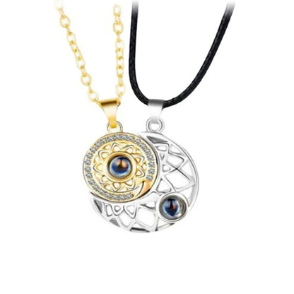 Romantic Star Moon Alloy Plating Inlay Artificial Gemstones Couple Pendant Necklace