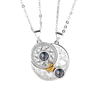 Romantic Star Moon Alloy Plating Inlay Artificial Gemstones Couple Pendant Necklace