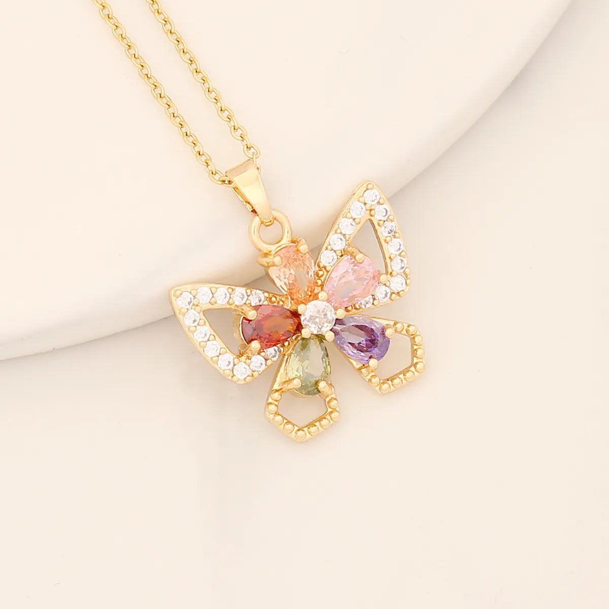 Romantic Sweet Commute Heart Shape Flower Copper Plating Inlay Zircon Pendant Necklace