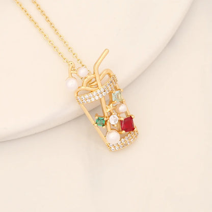 Romantic Sweet Commute Heart Shape Flower Copper Plating Inlay Zircon Pendant Necklace