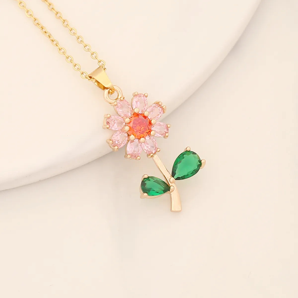 Romantic Sweet Commute Heart Shape Flower Copper Plating Inlay Zircon Pendant Necklace