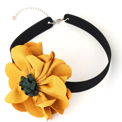 Romantic Sweet Flower Stainless Steel Cloth Velvet Handmade Women's Choker