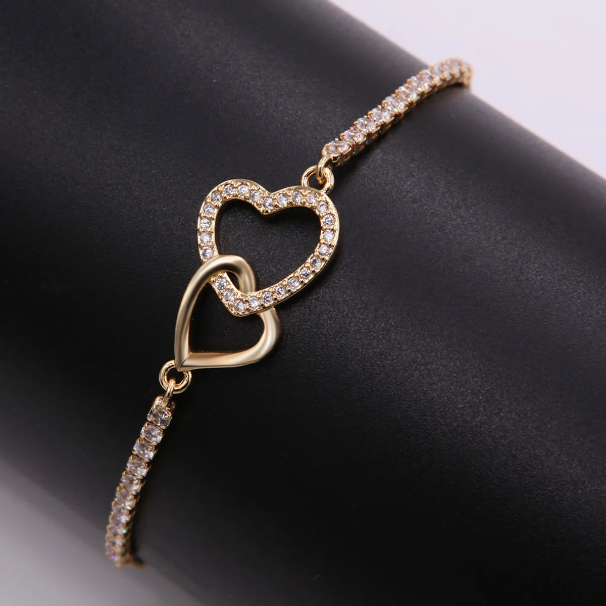 Romantic Sweet Heart Shape Rope Copper Plating Inlay Zircon 18k Gold Plated Bracelets