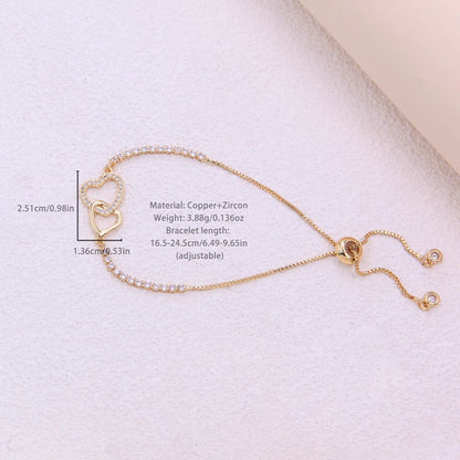 Romantic Sweet Heart Shape Rope Copper Plating Inlay Zircon 18k Gold Plated Bracelets