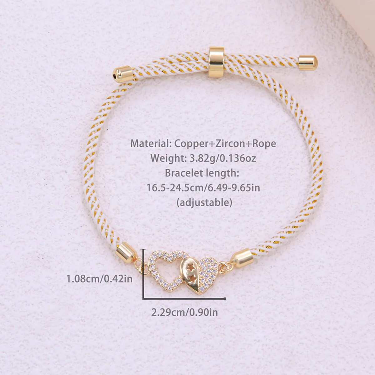 Romantic Sweet Heart Shape Rope Copper Plating Inlay Zircon 18k Gold Plated Bracelets