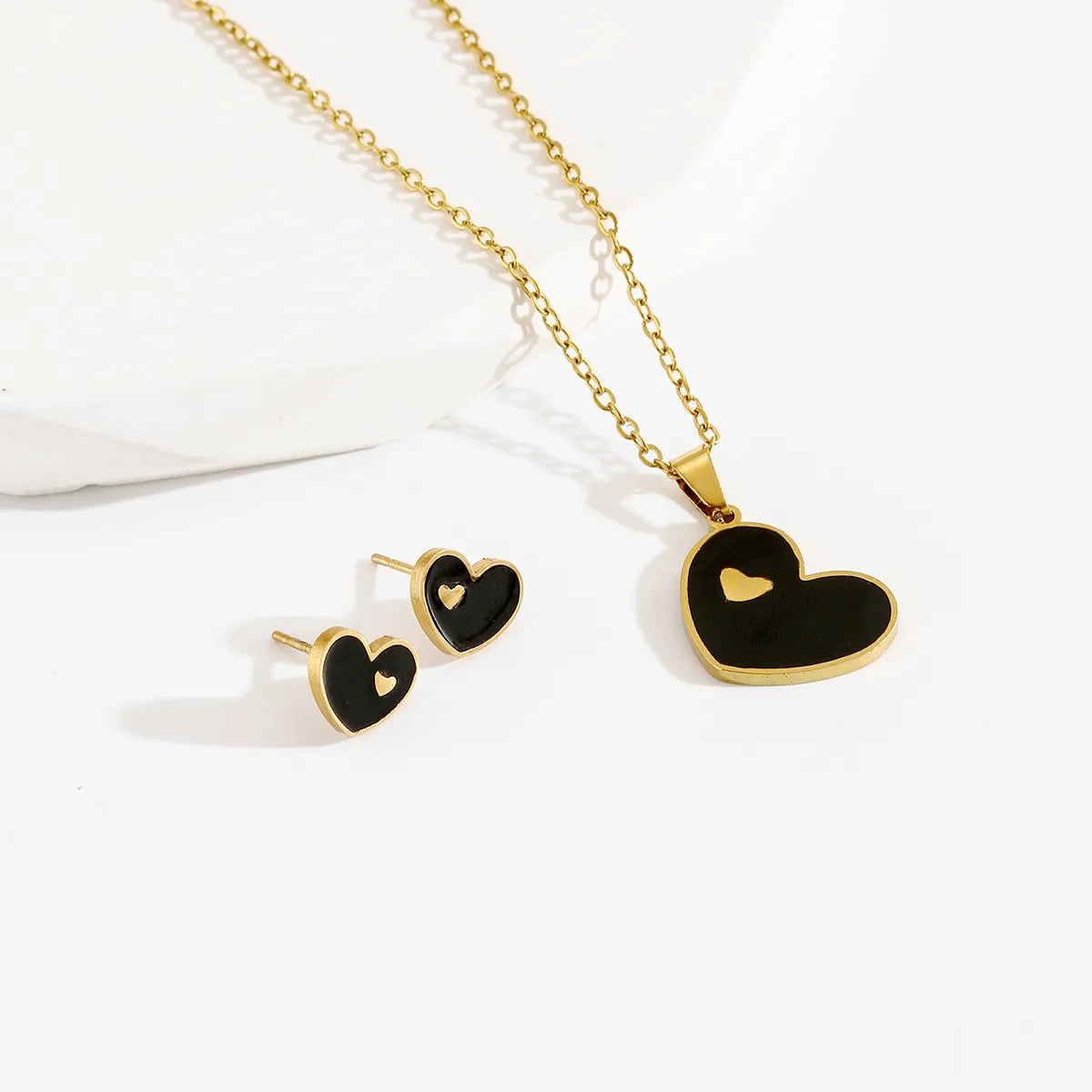 Romantic Sweet Heart Shape Stainless Steel Enamel Plating 18k Gold Plated Women's Earrings Necklace