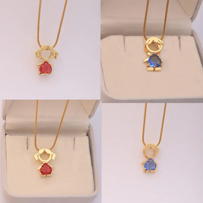 Romantic Sweet Human Titanium Steel Copper 18k Gold Plated Zircon Pendant Necklace In Bulk