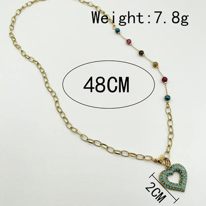 Romantic Sweet Simple Style Heart Shape Stainless Steel Patchwork Enamel Plating Gold Plated Pendant Necklace