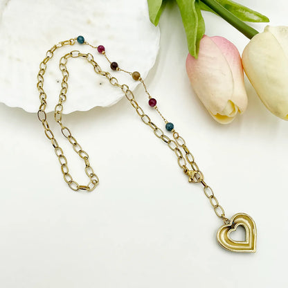 Romantic Sweet Simple Style Heart Shape Stainless Steel Patchwork Enamel Plating Gold Plated Pendant Necklace