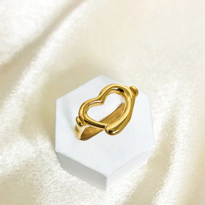 304 Stainless Steel 14K Gold Plated Romantic Sweet Simple Style Plating Heart Shape Rings