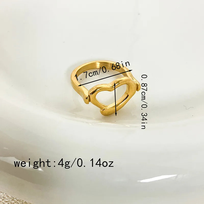 304 Stainless Steel 14K Gold Plated Romantic Sweet Simple Style Plating Heart Shape Rings