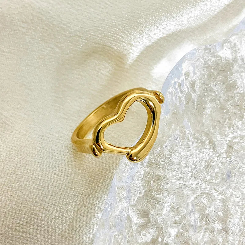 304 Stainless Steel 14K Gold Plated Romantic Sweet Simple Style Plating Heart Shape Rings