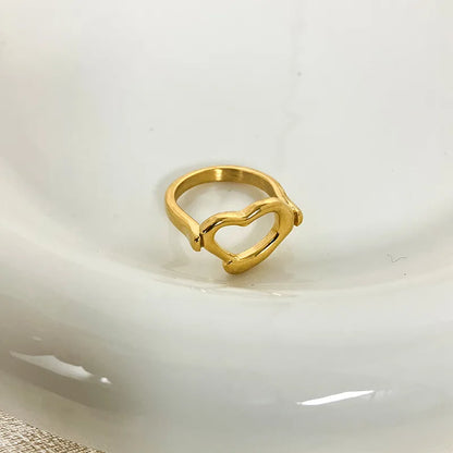 304 Stainless Steel 14K Gold Plated Romantic Sweet Simple Style Plating Heart Shape Rings