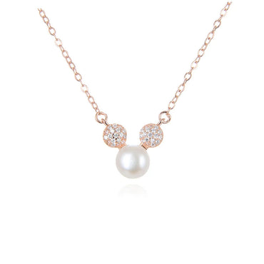 Rose Gold Mouse Pearl S925 Silver Necklace Korean Creative Inlaid Rhinestone Necklace Wholesale